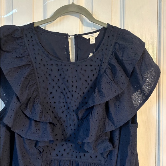 Terra & Sky Navy Ruffle Sleeve Eyelet Dress 1X BNWT - Picture 2 of 5